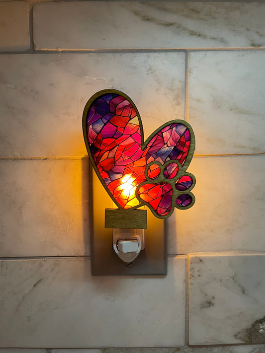 Heart with Paw Print Night Light
