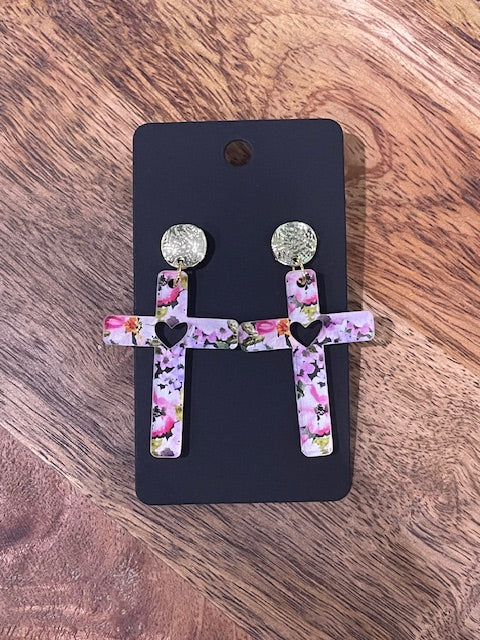 Floral Cross Acrylic Earrings