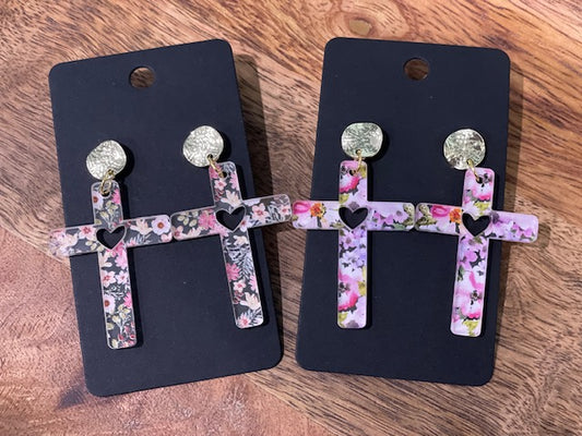 Floral Cross Acrylic Earrings