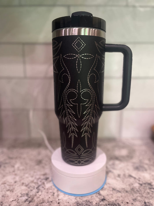 Western Boot Stitch Engraved Tumbler