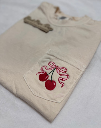 Cherries w/ a Bow Pocket T-Shirt