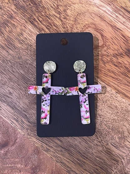 Floral Cross Acrylic Earrings