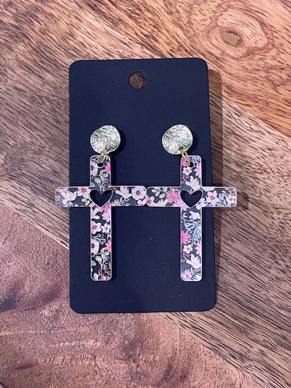 Floral Cross Acrylic Earrings