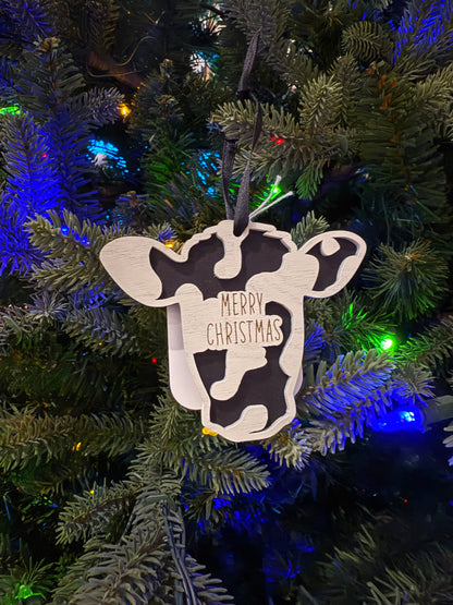 Merry Christmas Cow Ornament