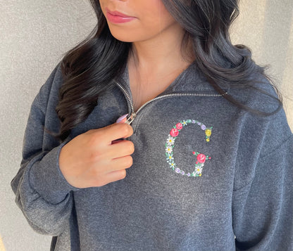 Monogram Floral 1/4 zip up